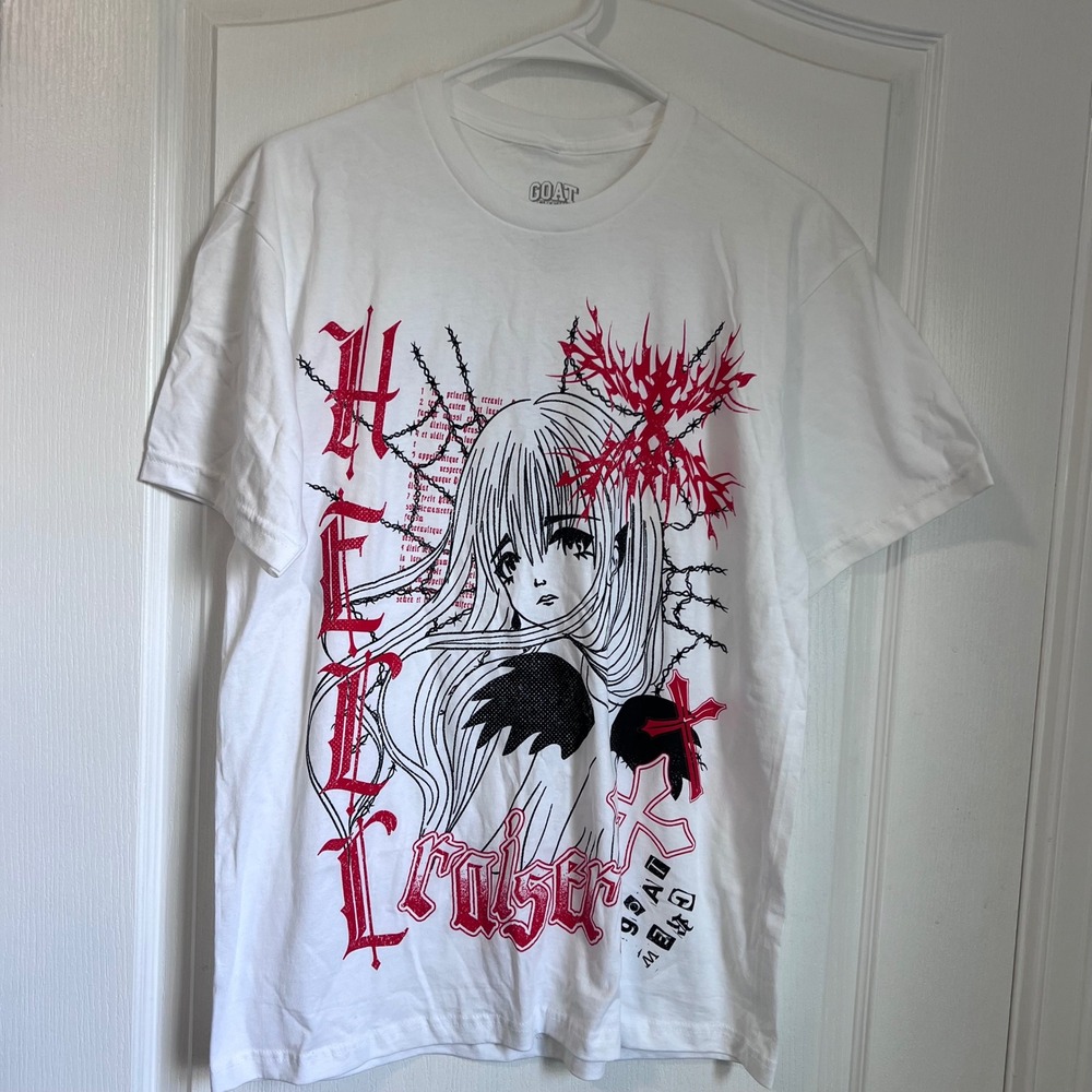 Goat Crew Hell Raiser Anime Graphic Tee White Red‎ Black Mens Medium Streetwear